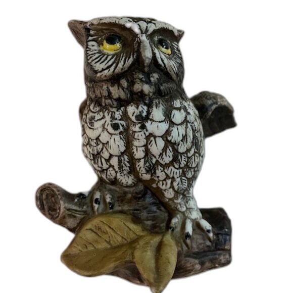 Vtg  Homco Owl Figurine Perched on Branch MCM Handpainted Cabincore Rustic Decor - Picture 5 of 5